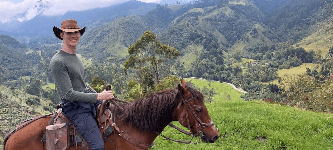 on horse with view