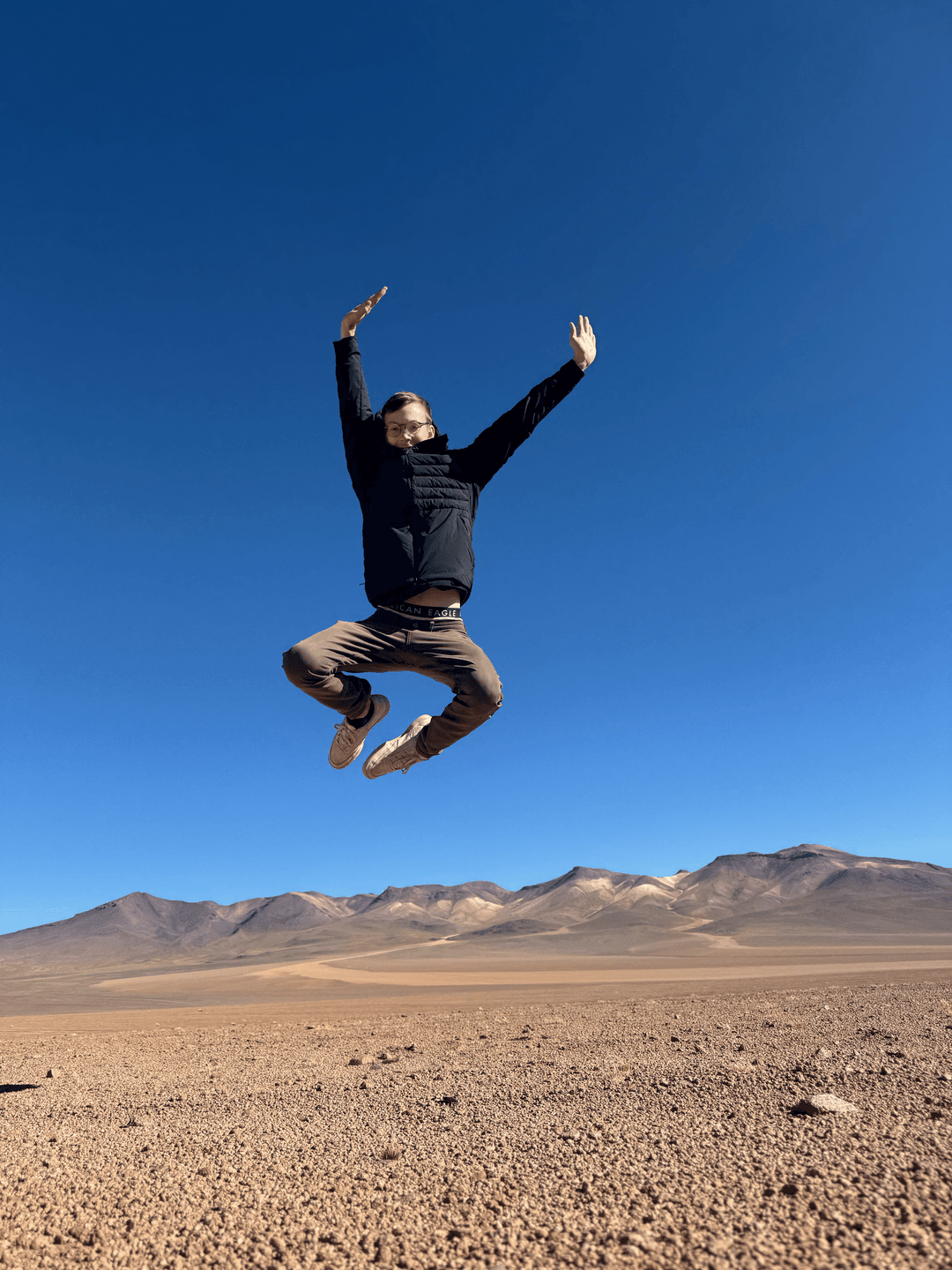 jumping in desert